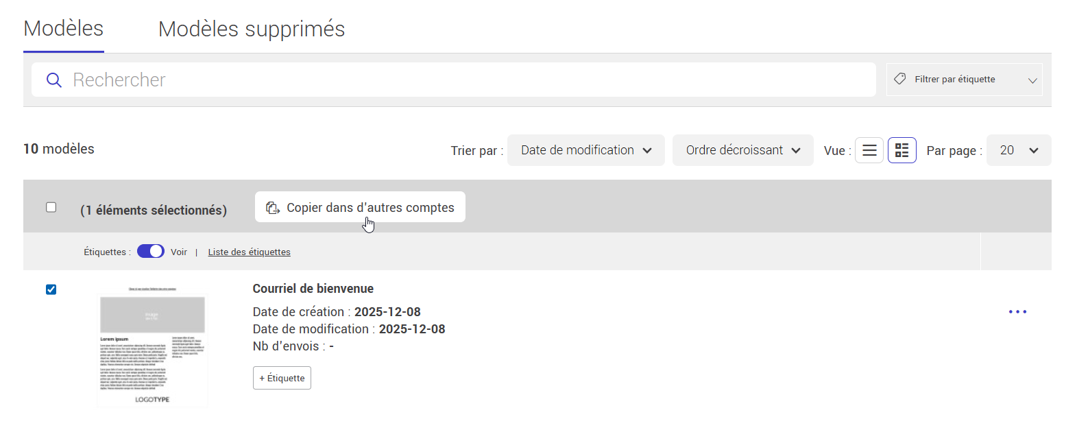 Sélectionner les modèles à transférer